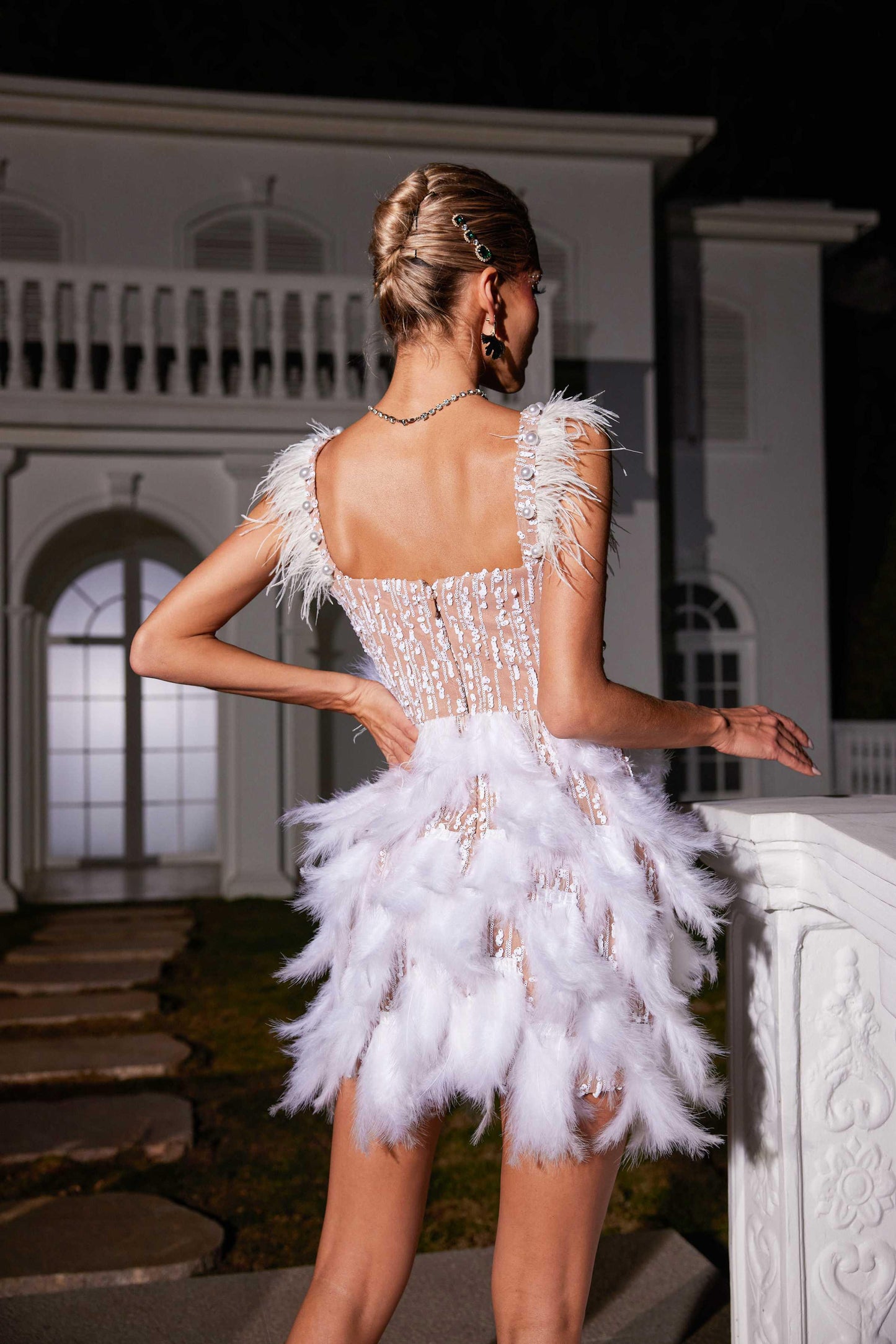 Rosstef Pearl Feather Sequin Dress