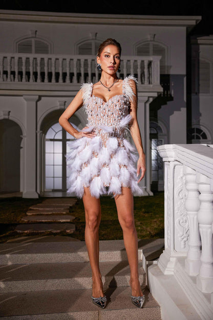 Rosstef Pearl Feather Sequin Dress