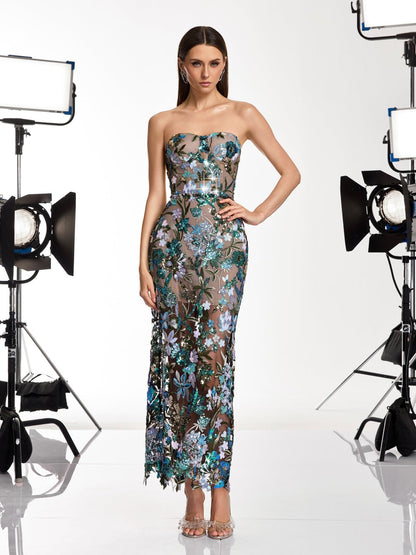 Rosstef Desta Flower Embroidered Sequin Midi Dress