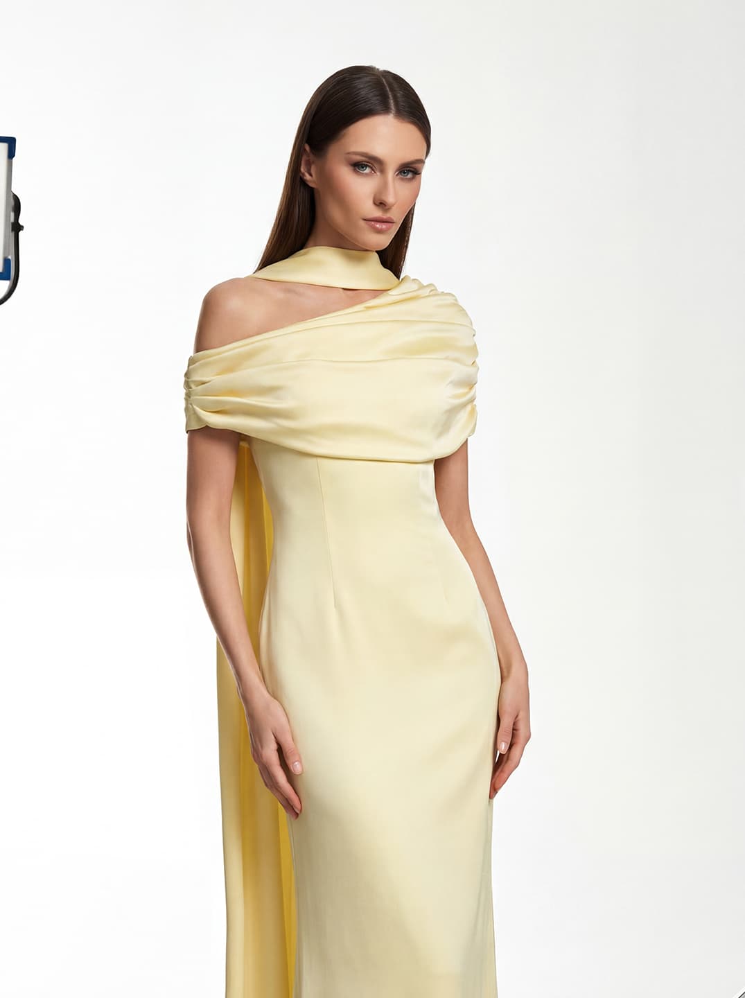 Devisha Scarf Ruched Maxi Dress In Yellow