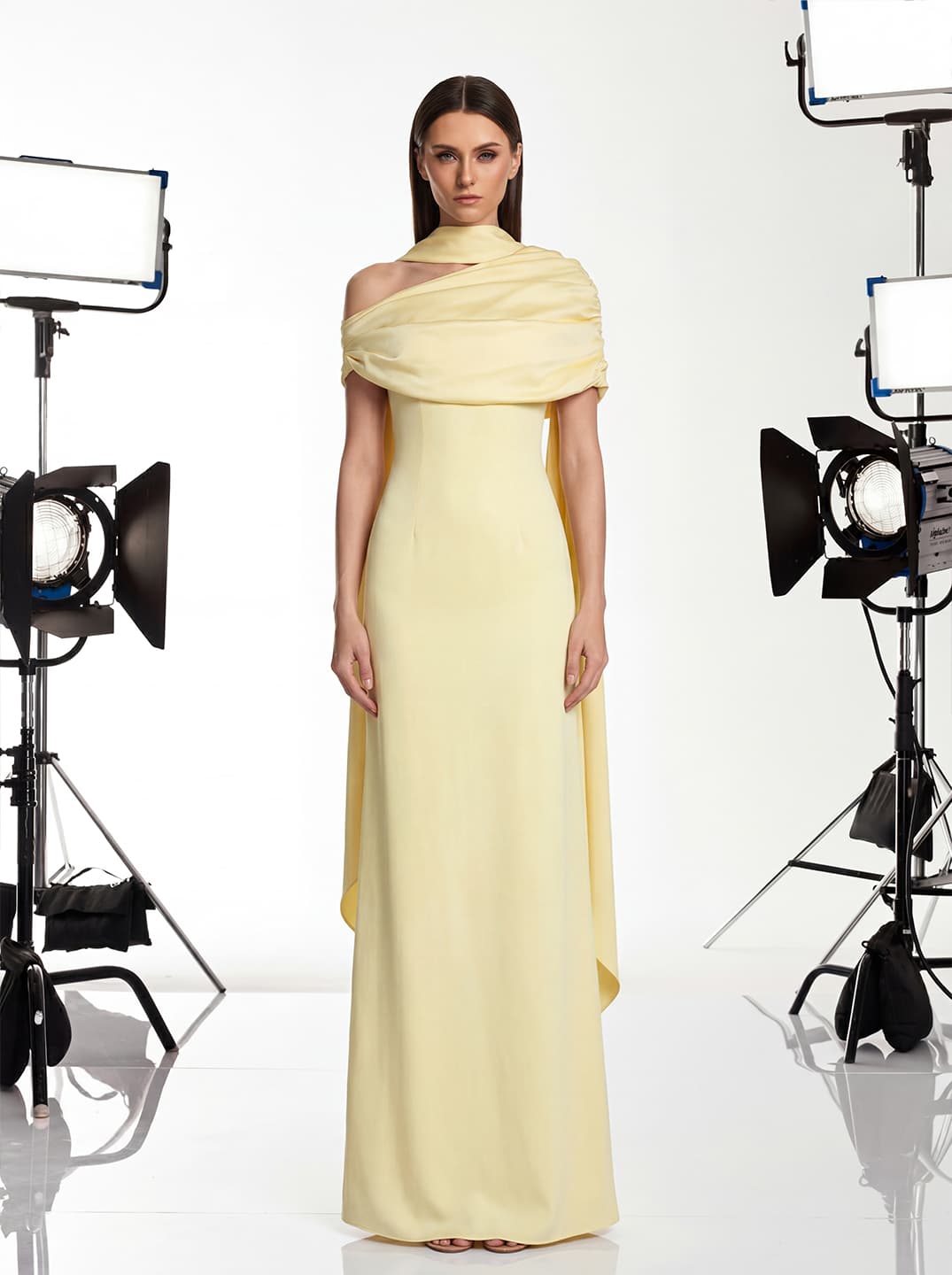 Devisha Scarf Ruched Maxi Dress In Yellow