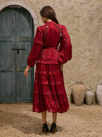 Rosstef Balon Kol Ruffle Tiered Midi GİYİM