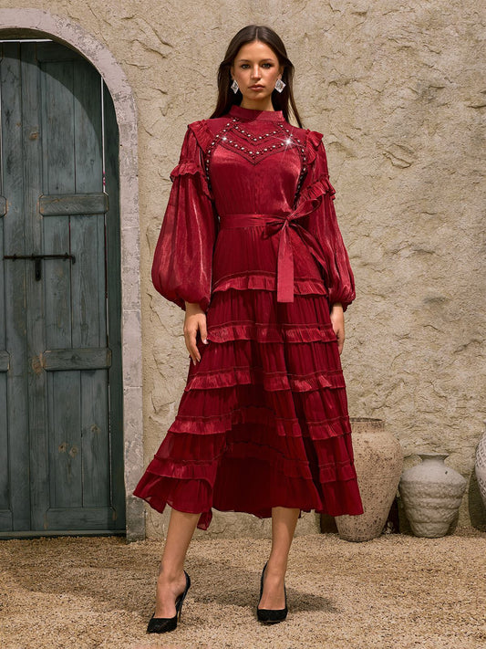 Rosstef Balon Kol Ruffle Tiered Midi GİYİM