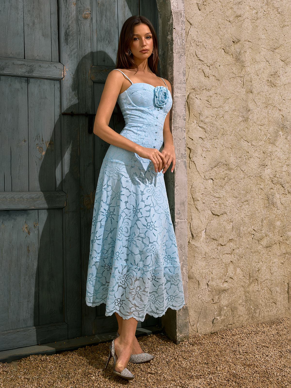 Rosstef Dhanya Spaghetti Flower Midi Dress