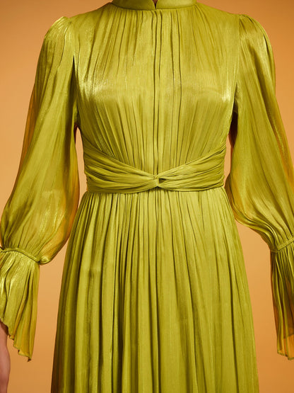 Dhavala Flare Sleeve Maxi Dress In Chartreuse