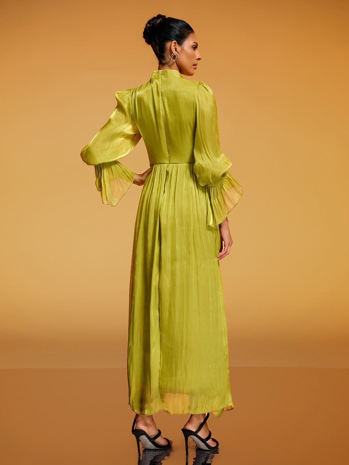 Dhavala Flare Sleeve Maxi Dress In Chartreuse
