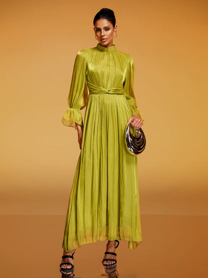 Dhavala Flare Sleeve Maxi Dress In Chartreuse