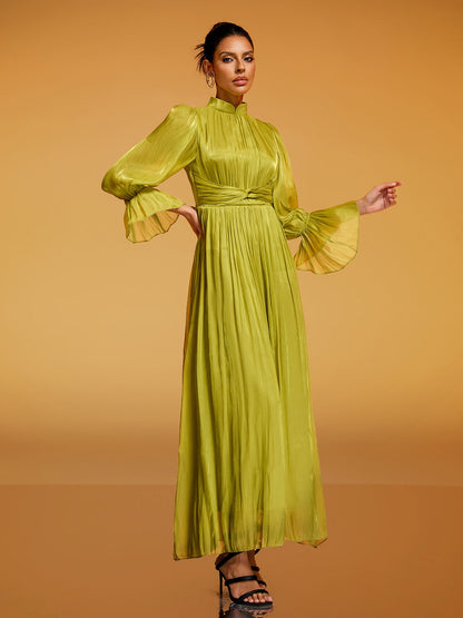 Dhavala Flare Sleeve Maxi Dress In Chartreuse