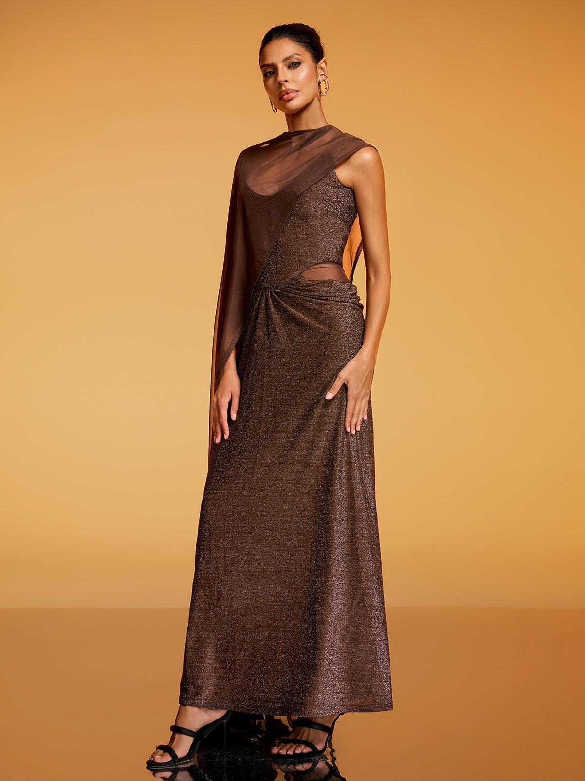 Diala Cape Glitter Maxi Dress