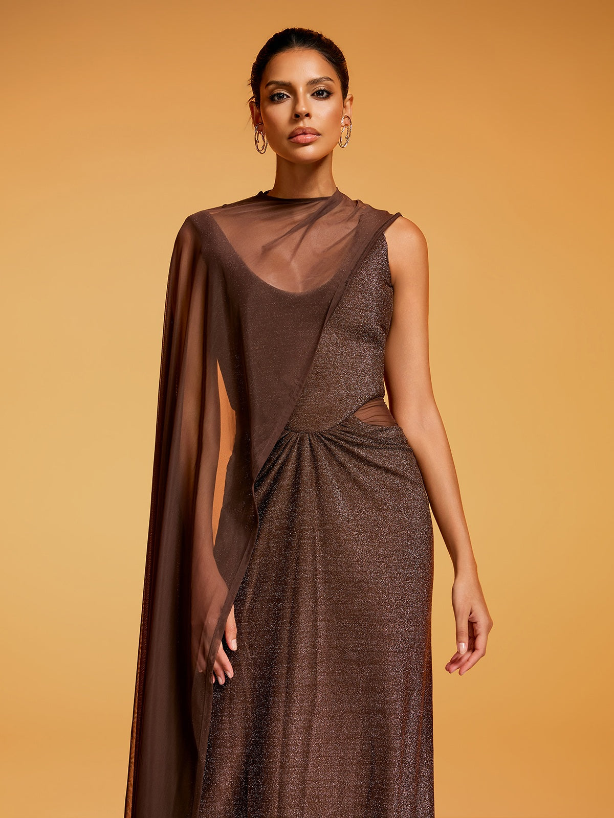 Diala Cape Glitter Maxi Dress