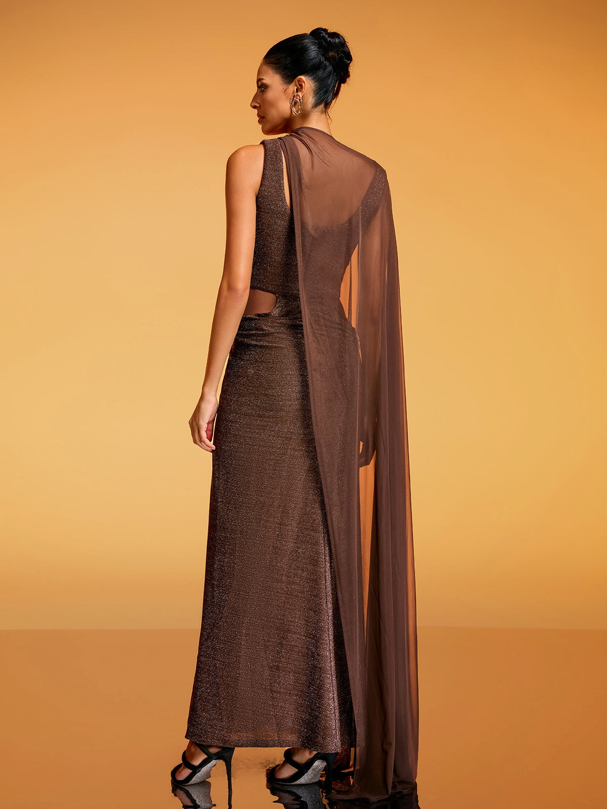 Diala Cape Glitter Maxi Dress