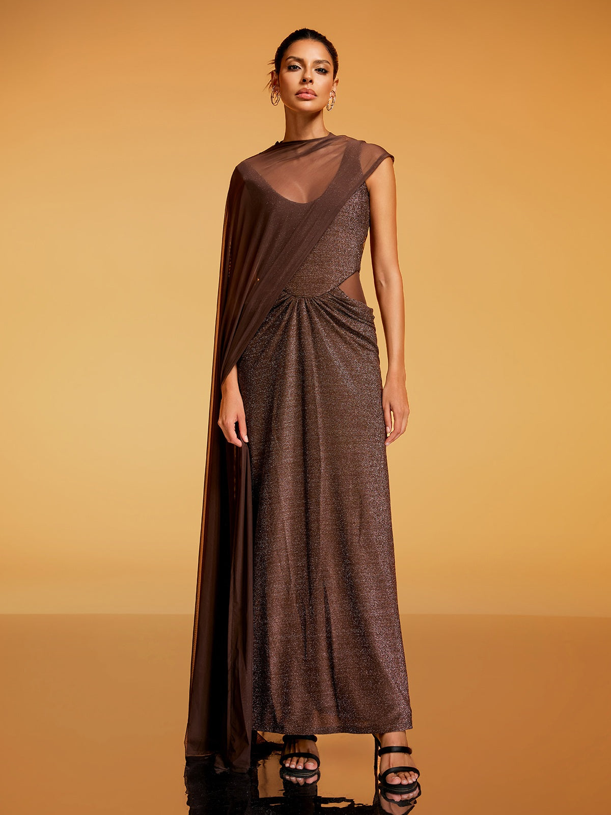 Diala Cape Glitter Maxi Dress