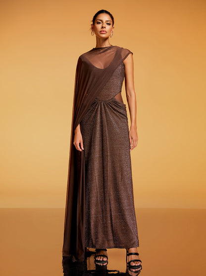 Diala Cape Glitter Maxi Dress