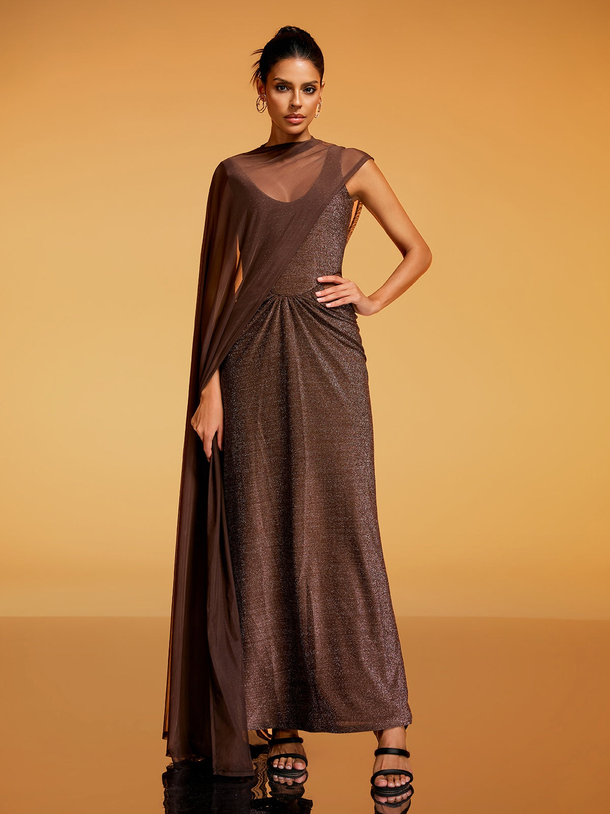 Diala Cape Glitter Maxi Dress
