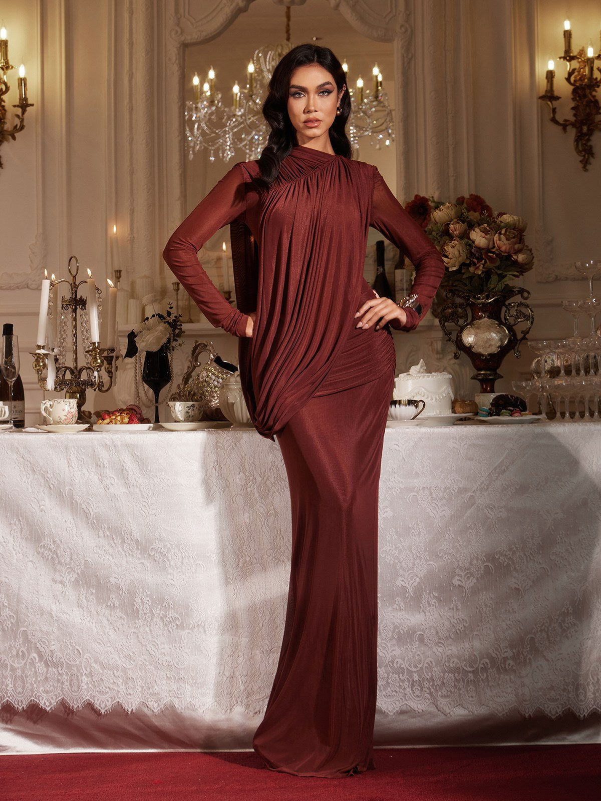 Diapason Asymmetric Ruched Maxi Dress