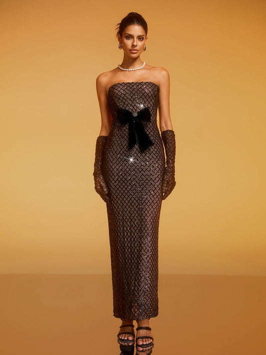 Rosstef Dilay Strapless Bow Sequin Maxi Dress