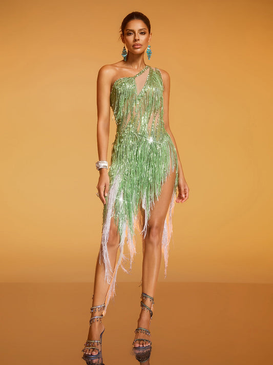 Rosstef Crystal Fringe Split Dress