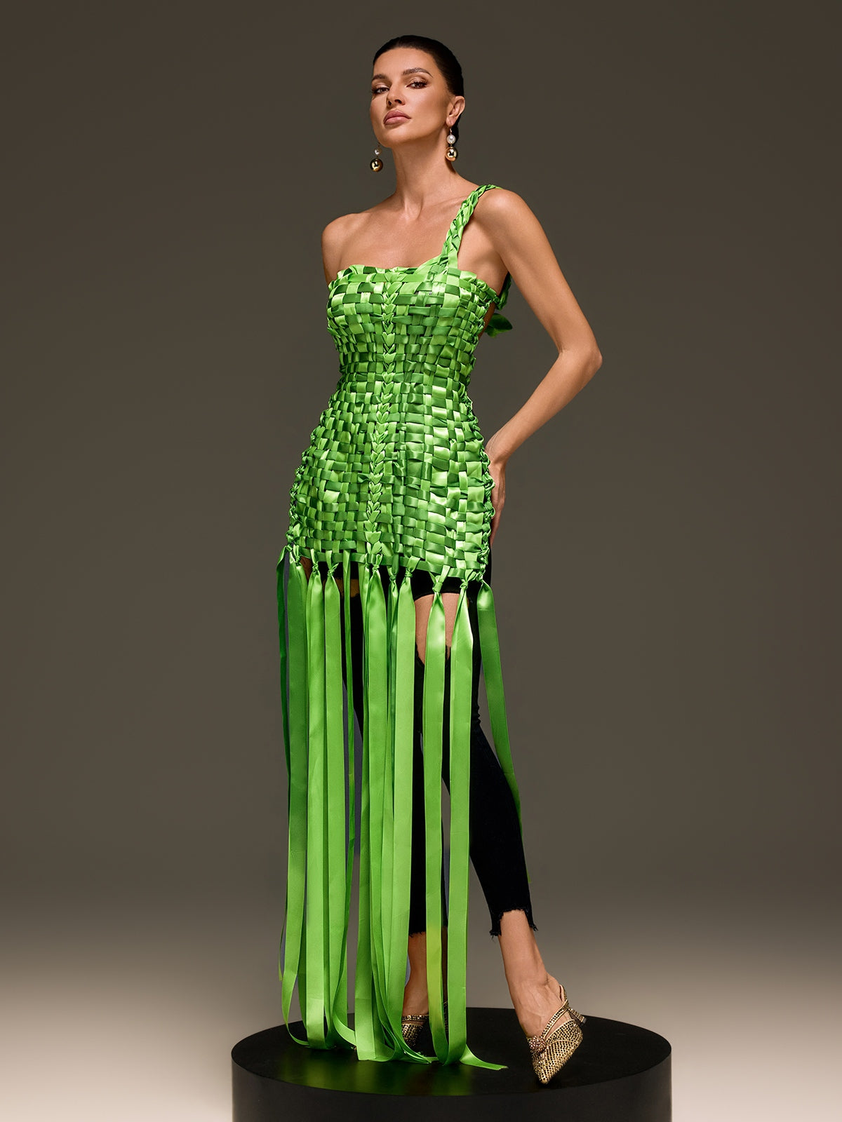 Domna Halterneck Woven Maxi Dress In Green