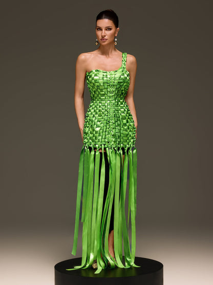 Domna Halterneck Woven Maxi Dress In Green
