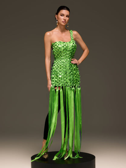 Domna Halterneck Woven Maxi Dress In Green