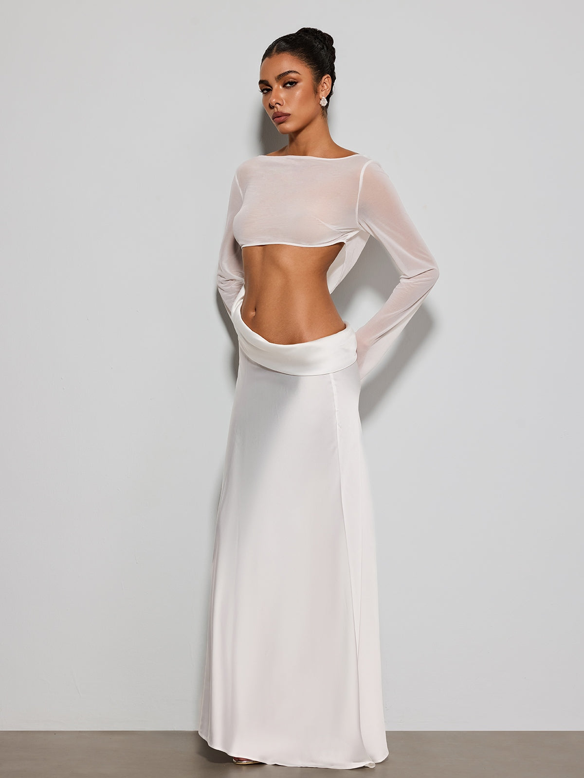 Donata Long Sleeve Cutout Satin Maxi Dress