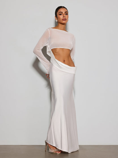 Donata Long Sleeve Cutout Satin Maxi Dress