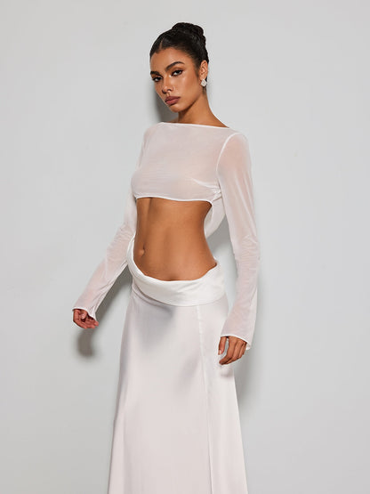 Donata Long Sleeve Cutout Satin Maxi Dress