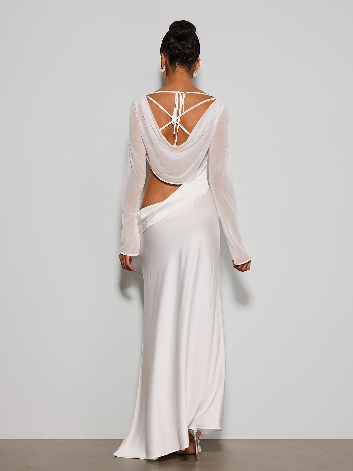 Donata Long Sleeve Cutout Satin Maxi Dress
