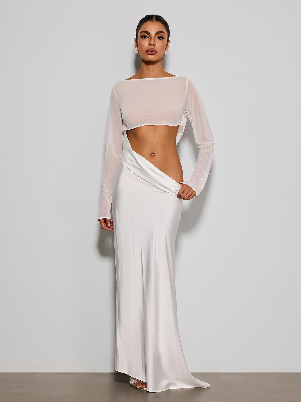 Donata Long Sleeve Cutout Satin Maxi Dress