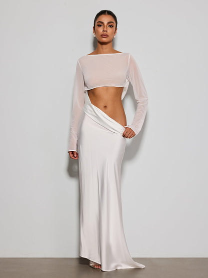 Donata Long Sleeve Cutout Satin Maxi Dress