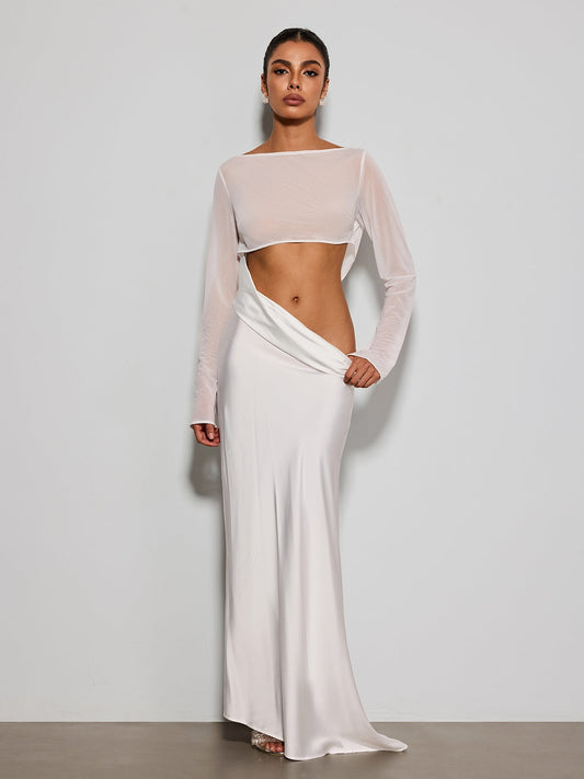 Donata Long Sleeve Cutout Satin Maxi Dress