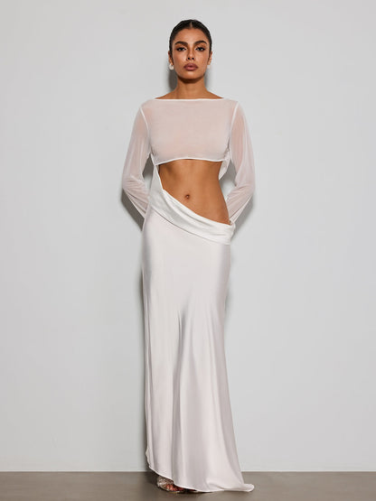 Donata Long Sleeve Cutout Satin Maxi Dress