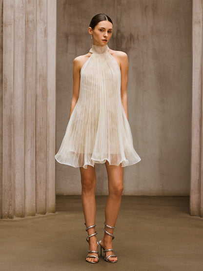 Rosstef Lace Pleated Flare Mini Dress