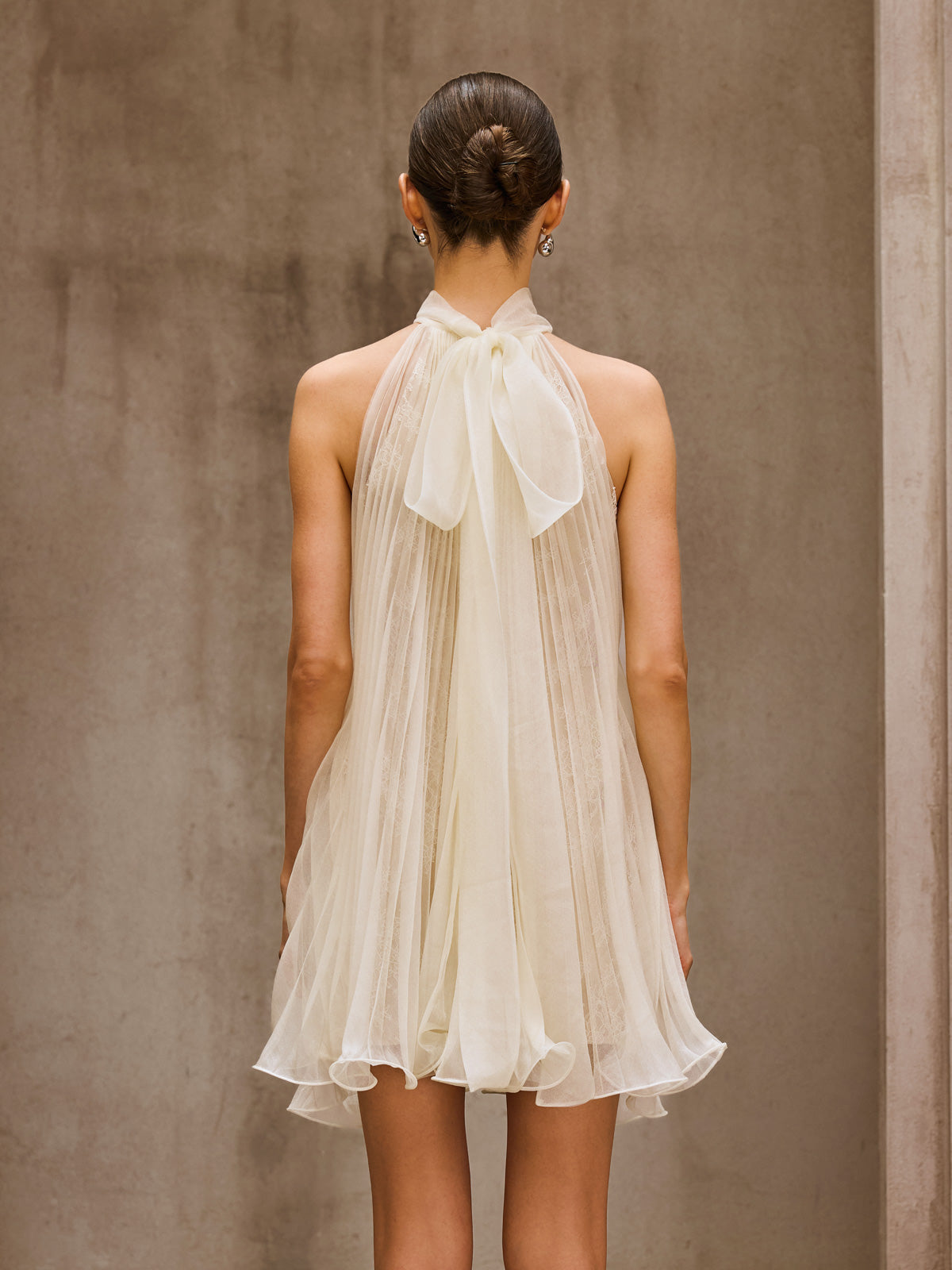 Rosstef Lace Pleated Flare Mini Dress