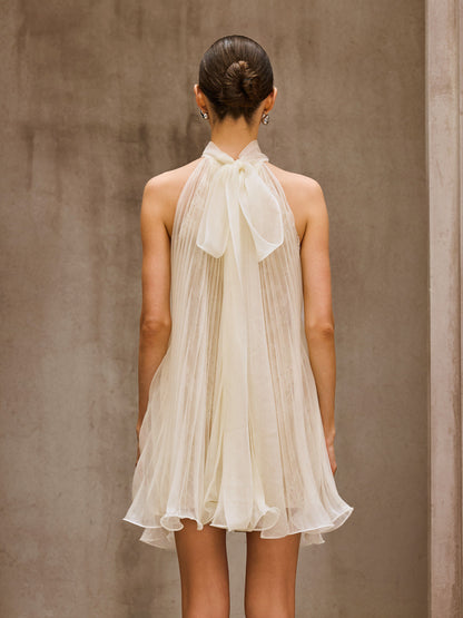 Rosstef Lace Pleated Flare Mini Dress