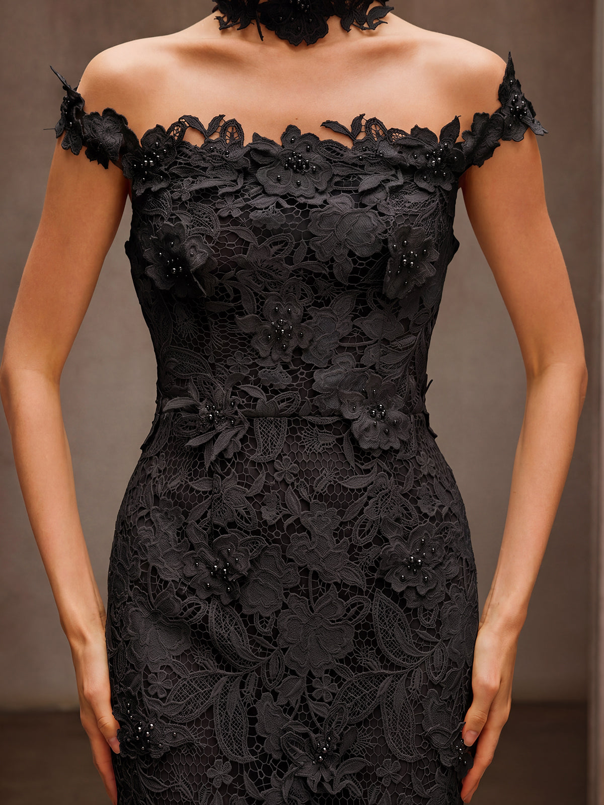 Dorona Flower Embroidered Maxi Dress In Black