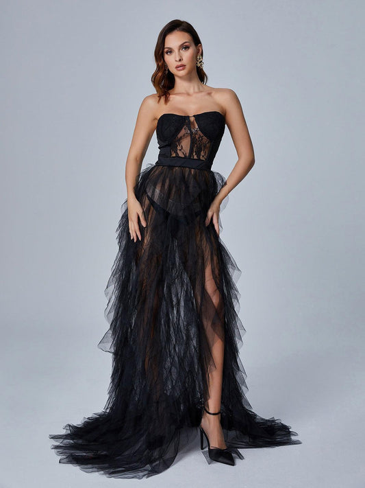 Rosstef Black Tulle Maxi Gown