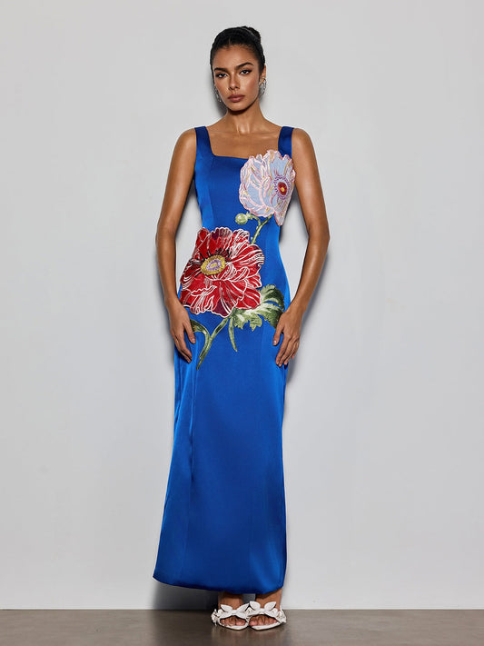 Rosstef Embroidered Flower Maxi Dress