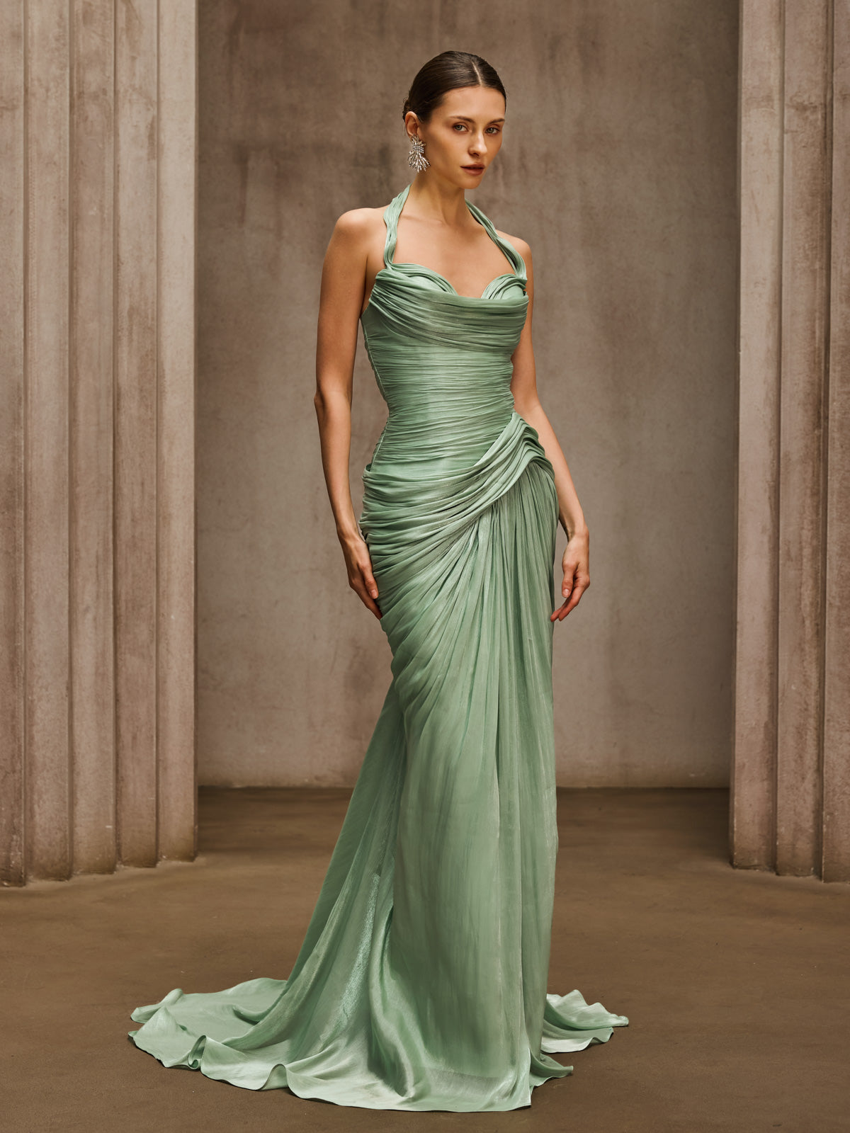 Dosia Halterneck Ruched Maxi Dress