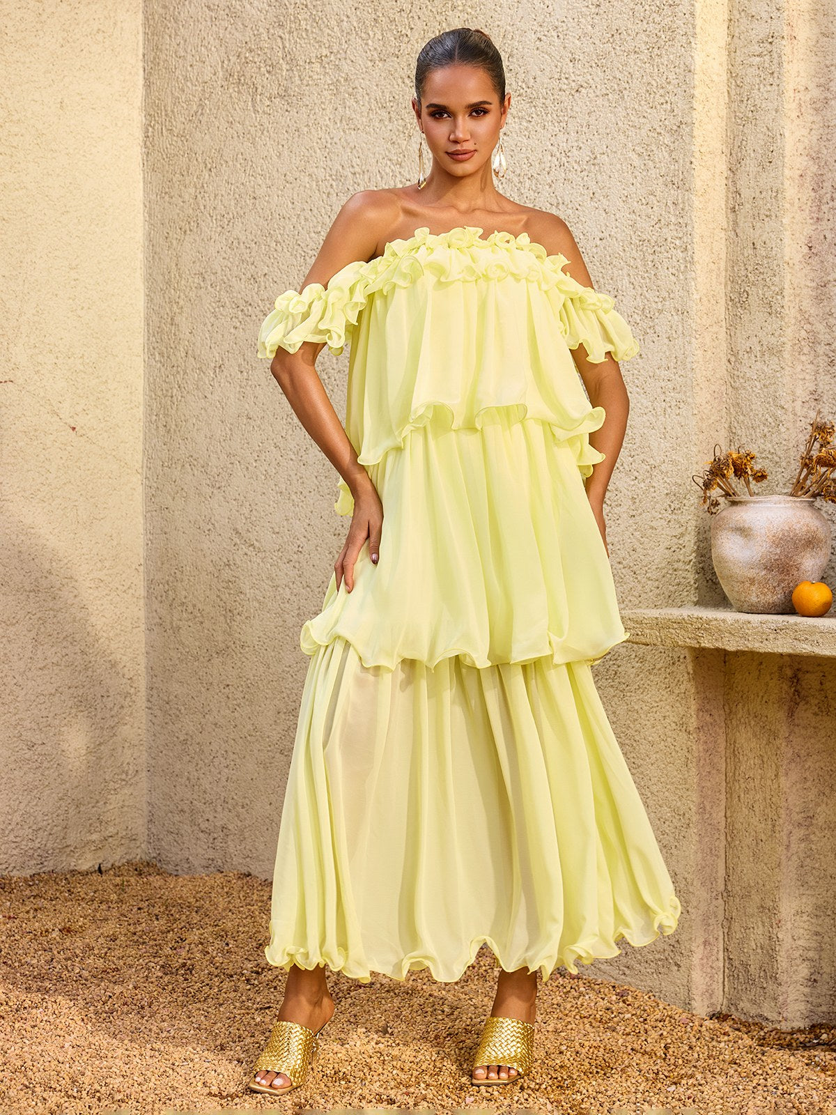 Draevor Off Shoulder Tiered Maxi Dress