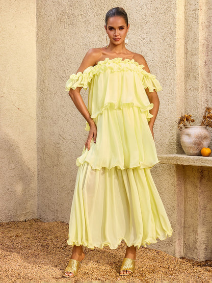 Draevor Off Shoulder Tiered Maxi Dress