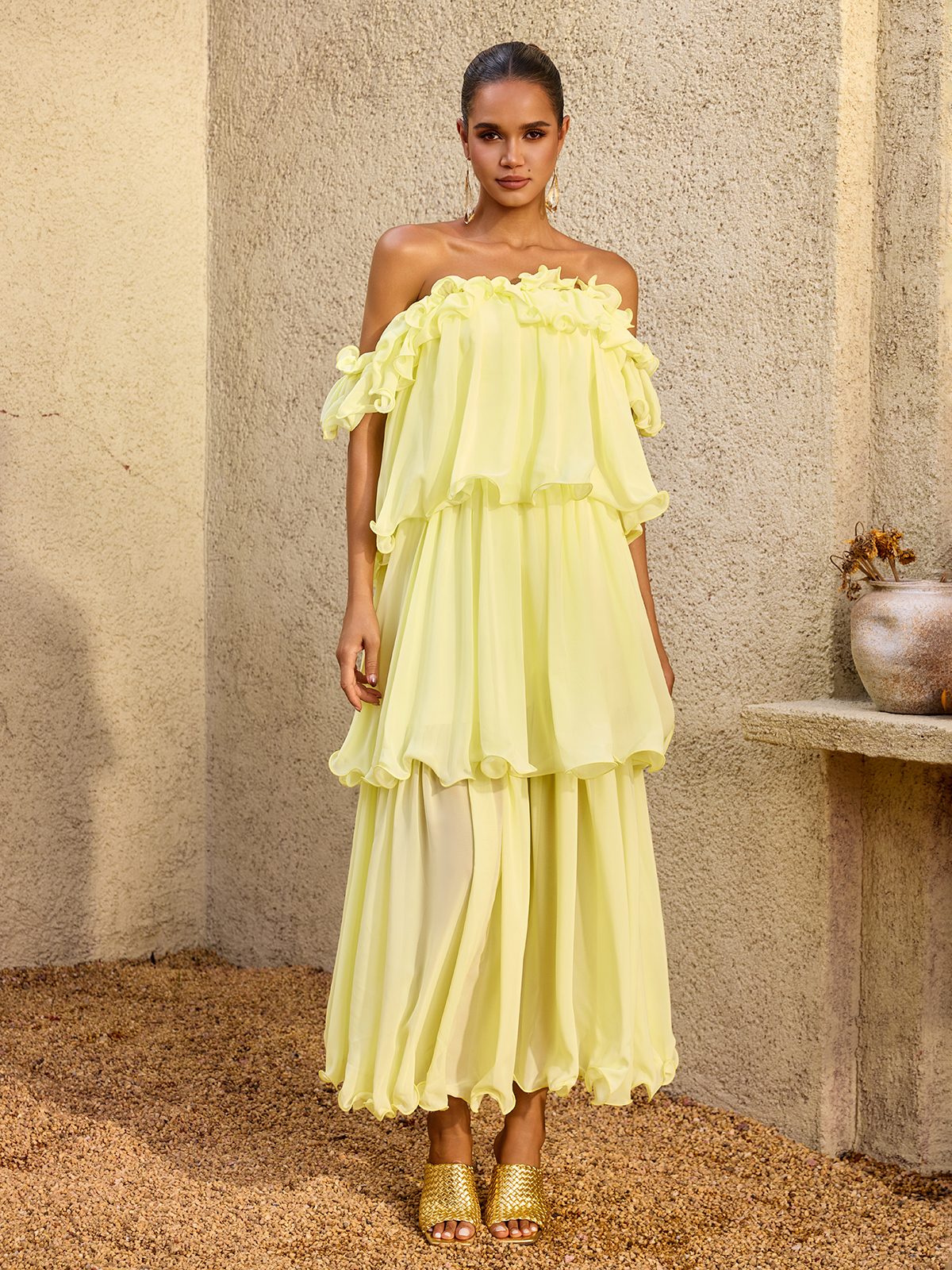 Draevor Off Shoulder Tiered Maxi Dress