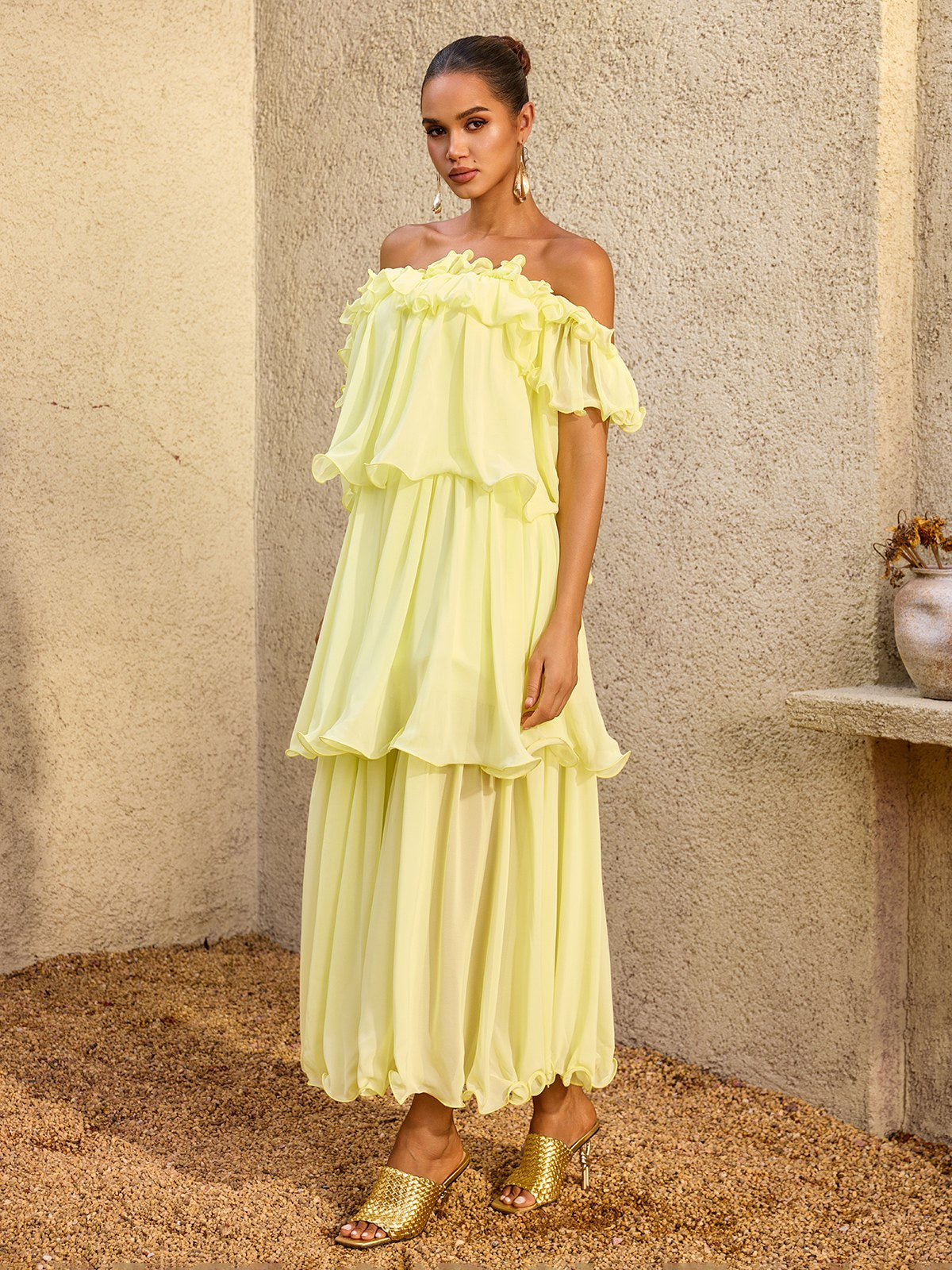 Draevor Off Shoulder Tiered Maxi Dress