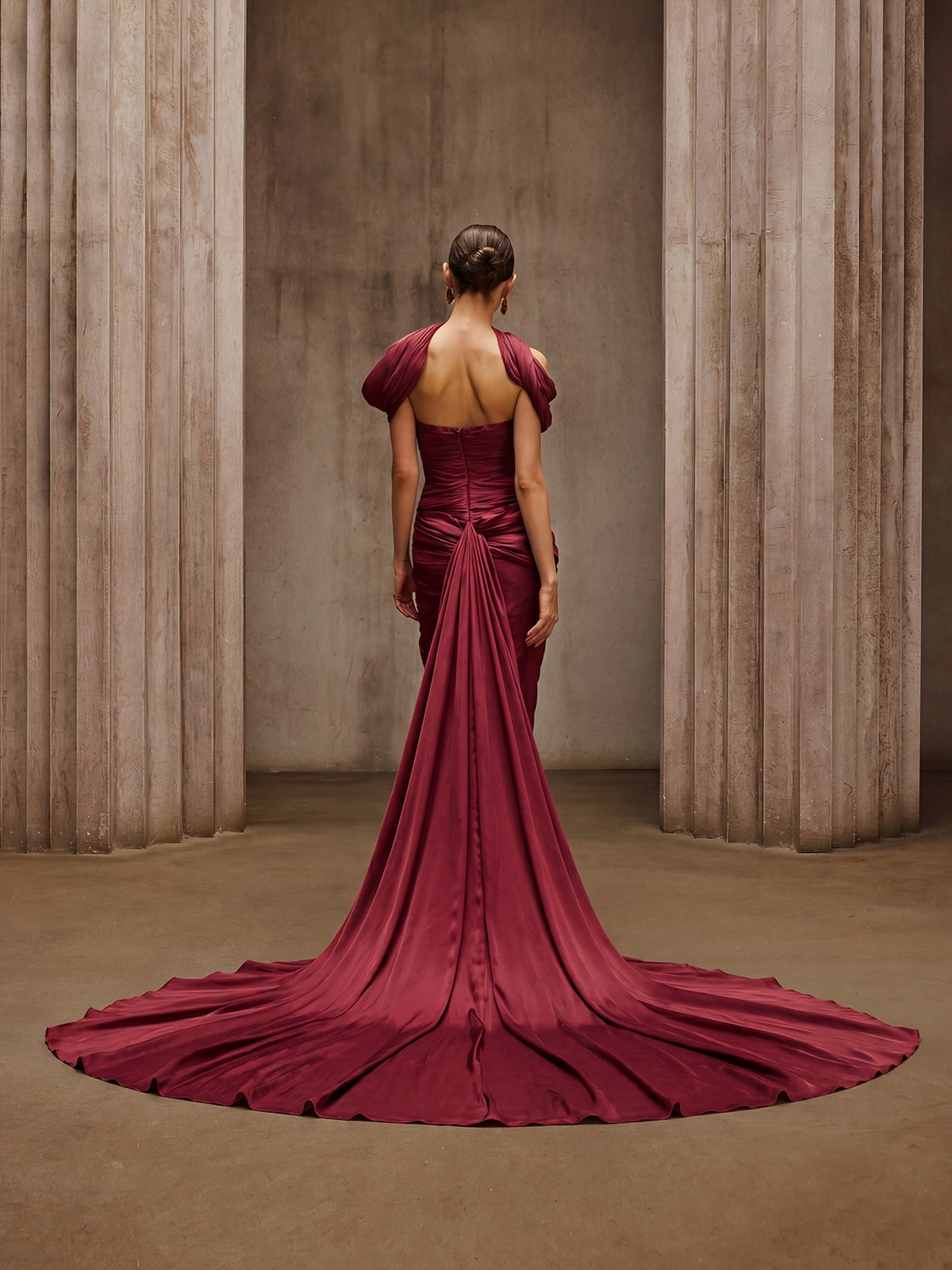 Drexen Off Shoulder Draped Maxi Dress In Wine