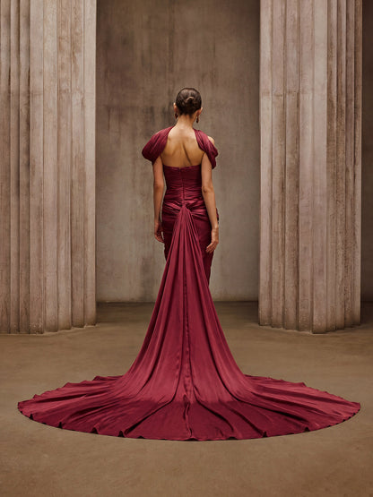 Drexen Off Shoulder Draped Maxi Dress In Wine