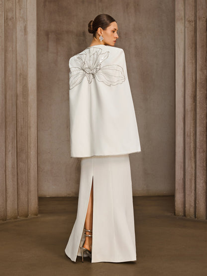 Drexor Strapless Cape Rhinestone Maxi Dress
