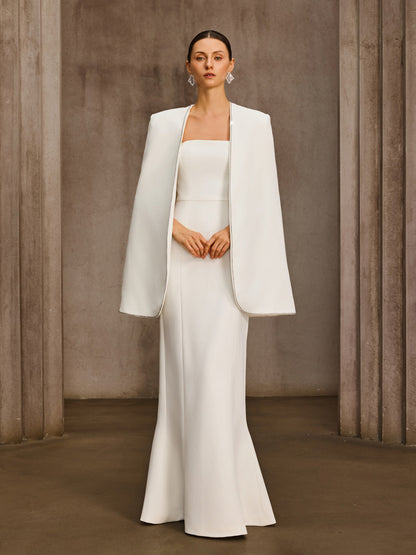 Drexor Strapless Cape Rhinestone Maxi Dress