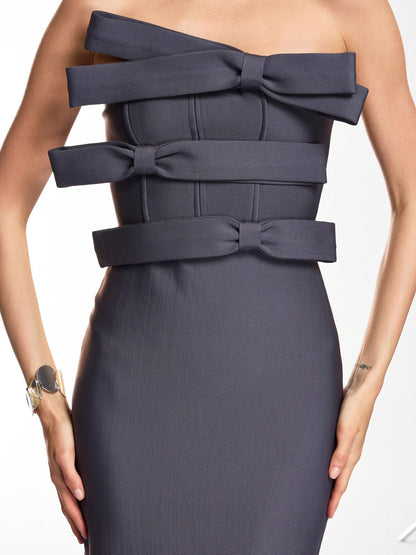Drexyla Strapless Bow Bandage Maxi Dress