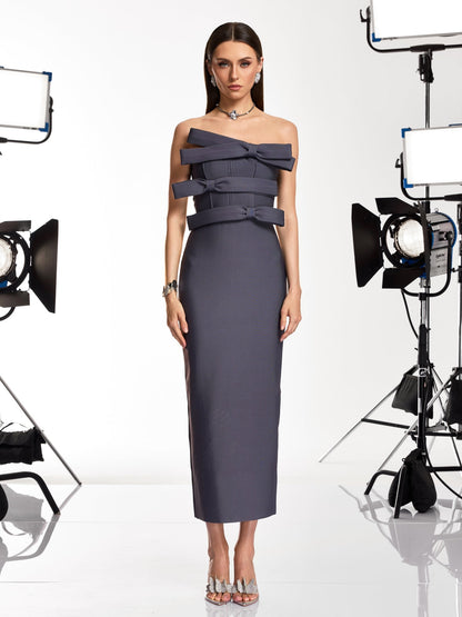 Drexyla Strapless Bow Bandage Maxi Dress