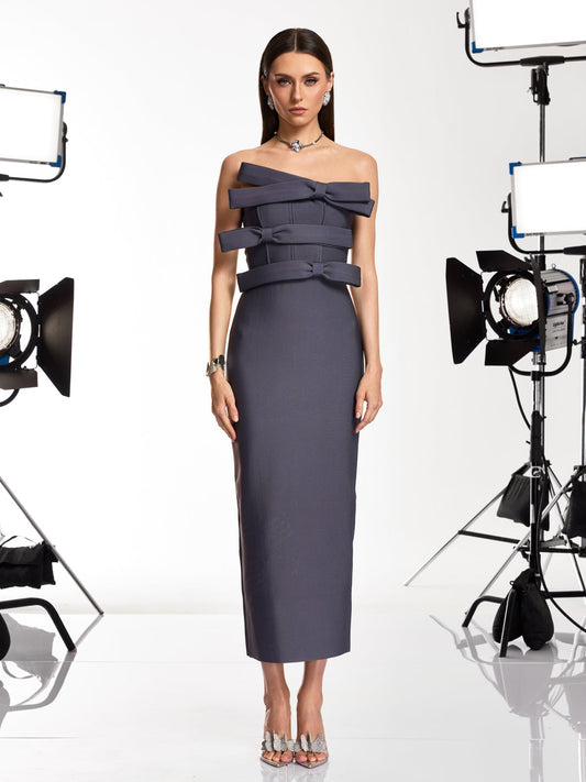 Rosstef Strapless Bow Bandage Maxi Dress